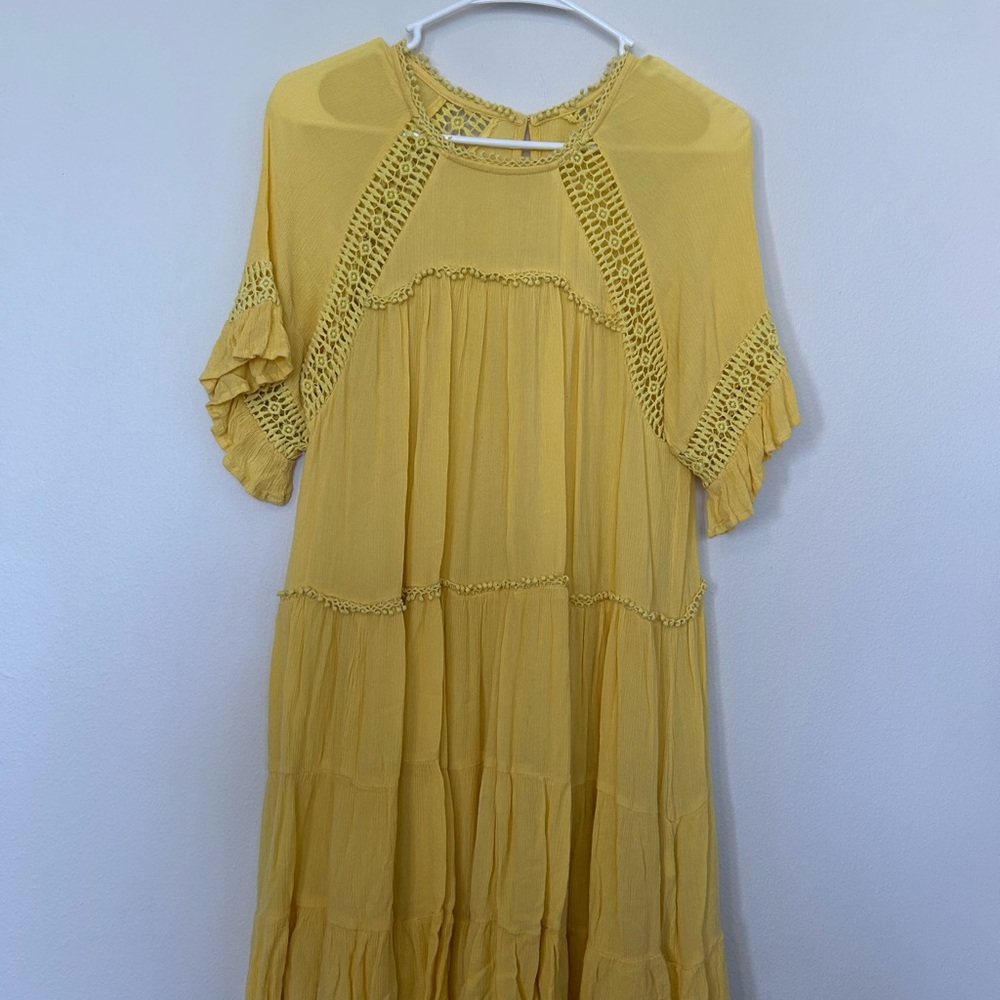 Patrons of Peace Yellow Bohemian Style Crochet Dress